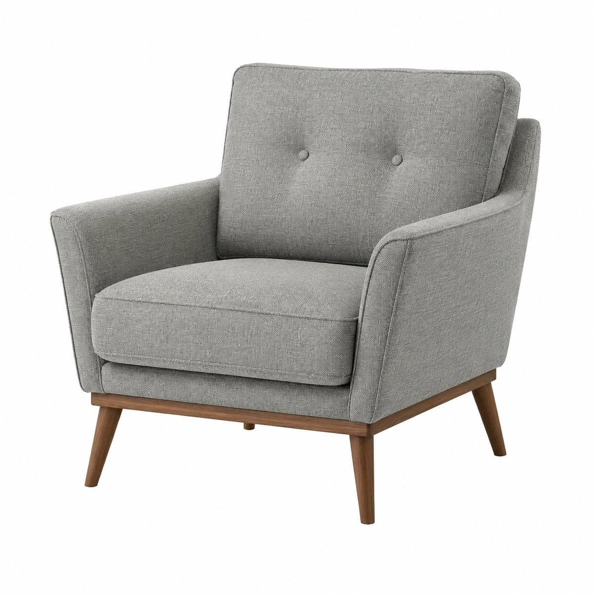Fauteuil en tissu gris avec pieds en bois, style scandinave, dimensions 78x82x88 cm, marque Polvaken.