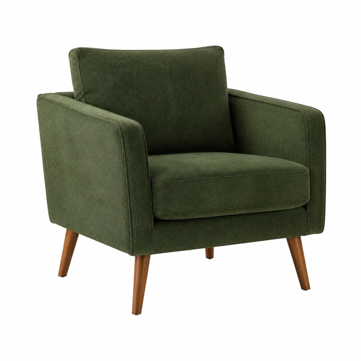 Fauteuil en tissu côtelé vert de style contemporain avec pieds en bois, dimensions 82x78x85 cm, par Polvaken.
