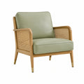 Fauteuil en bois avec cannage et revêtement vert, style rétro, dimensions 76x78x84 cm, fabriqué par Polvaken.