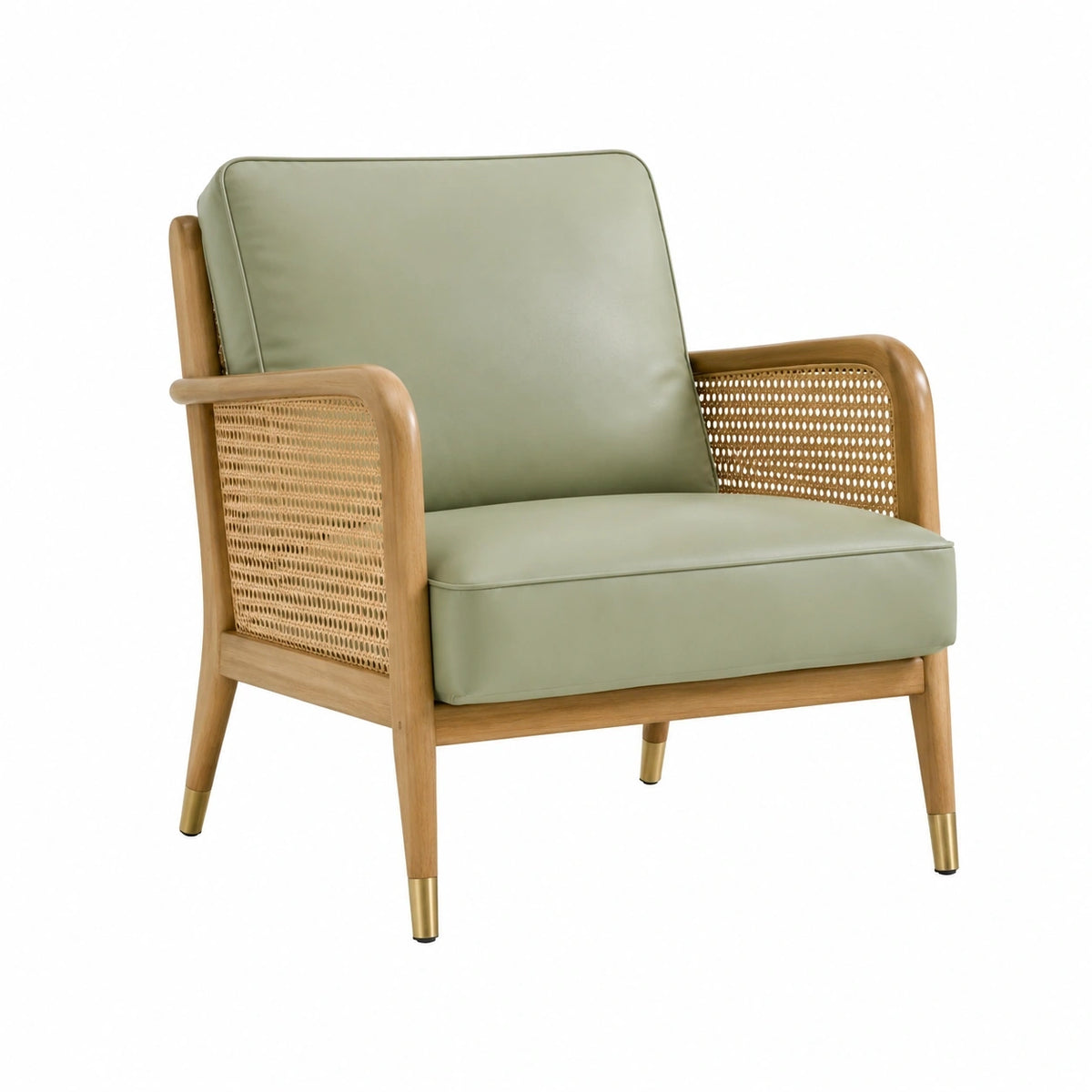 Fauteuil en bois avec cannage et revêtement vert, style rétro, dimensions 76x78x84 cm, fabriqué par Polvaken.