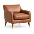 Fauteuil contemporain en cuir marron avec pieds en bois, dimensions 82x86x88 cm, style moderne signé Polvaken.