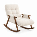 Fauteuil à bascule en tissu bouclette écru et bois brun, style scandinave, dimensions 100x68x98 cm, par Polvaken.