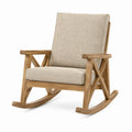 Fauteuil à bascule en bois et tissu beige de style rustique, dimensions 78x95x105 cm, par Polvaken.