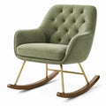 Fauteuil à bascule en tissu vert avec piètement en bois et métal, style capitonné, dimensions 75x95x100 cm, par Polvaken.