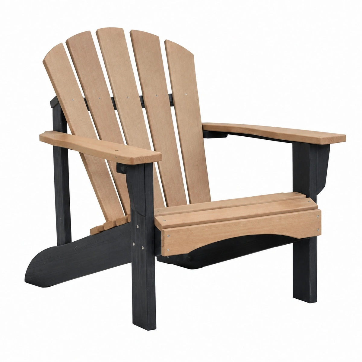 Fauteuil Adirondack en bois naturel noir de Polvaken, fauteuil de jardin avec dossier incliné, dimensions 85x75x98 cm.