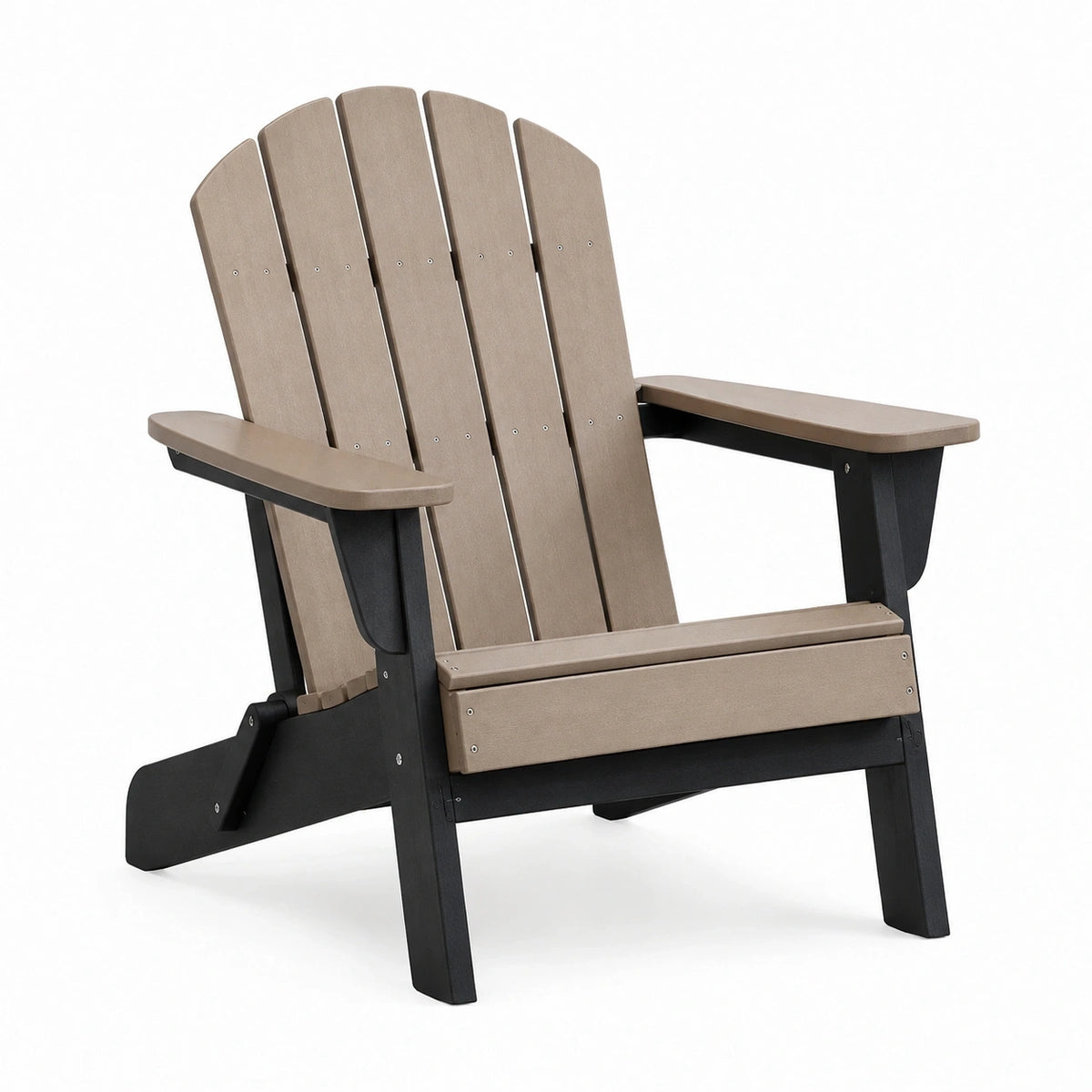 Fauteuil Adirondack Polvaken en polyéthylène taupe et noir avec accoudoirs, dimensions 83x76x97 cm, pour jardin.