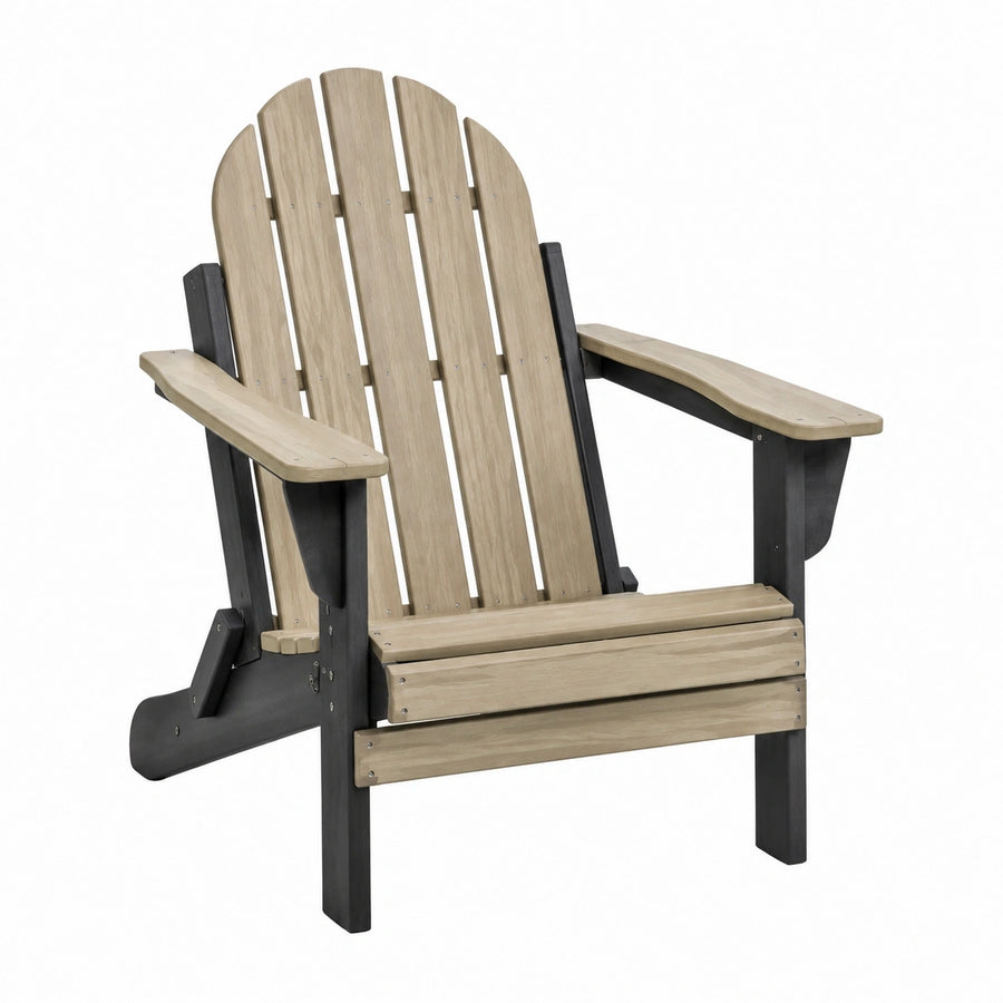 Fauteuil Adirondack en bois beige et noir de 82x91x95 cm, style jardin, par Polvaken, avec dossier incliné et bras confortables.