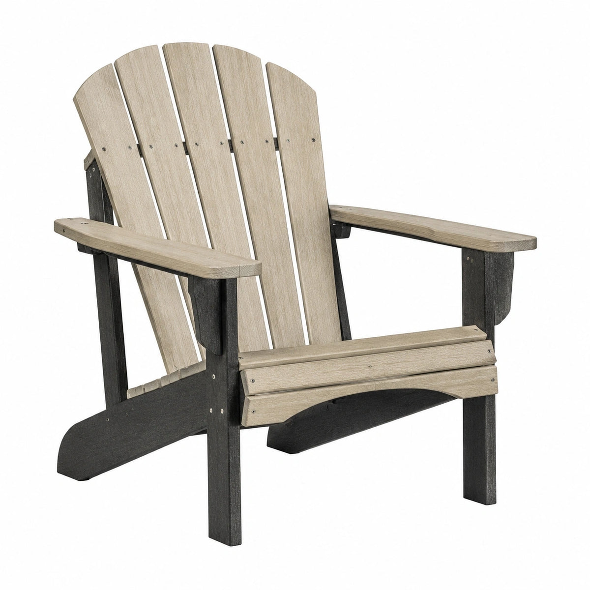 Fauteuil Adirondack Polvaken en polyéthylène beige et noir, design avec accoudoirs, dimensions 83x86x98 cm, pour jardin.