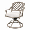 Fauteuil de jardin pivotant Polvaken en métal taupe avec dossier tressé, dimensions 78x70x98 cm, design élégant.