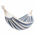 Hamac en coton bleu et blanc rayé de 300 x 100 cm pour détente suspendue, par Polvaken.