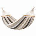 Hamac beige et noir en tissu et bois, 300 x 100 cm, pour détente, avec rayures, de la marque Polvaken.